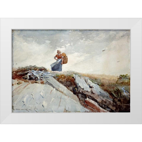 Down The Cliff White Modern Wood Framed Art Print by Homer, Winslow