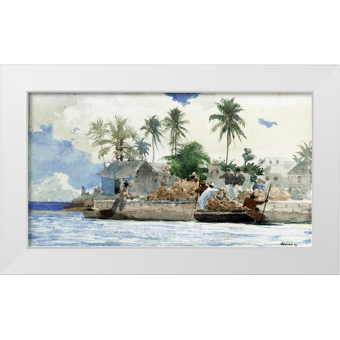Sponge Fishermen, Bahamas White Modern Wood Framed Art Print by Homer, Winslow