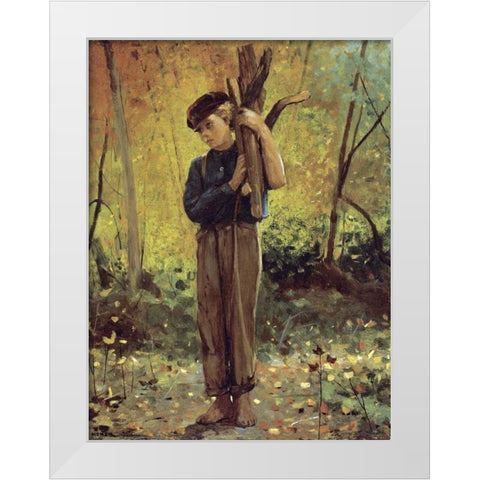 Boy Holding Logs White Modern Wood Framed Art Print by Homer, Winslow