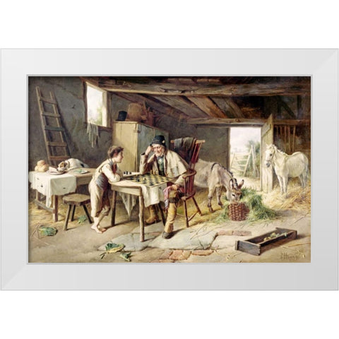 Game of Draughts White Modern Wood Framed Art Print by Hunt, Charles