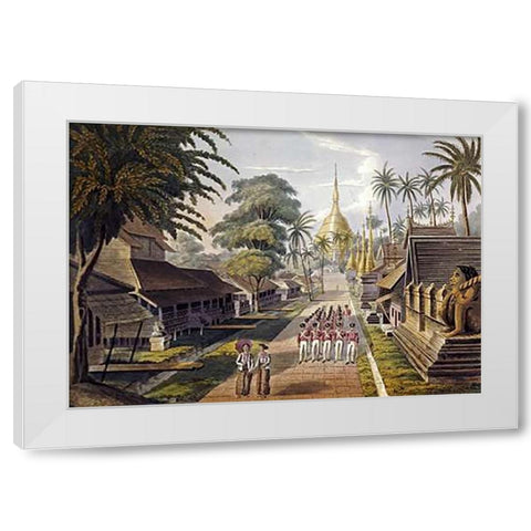 Great Dagon Pagoda, Rangoon, Burma White Modern Wood Framed Art Print by Hunt, George