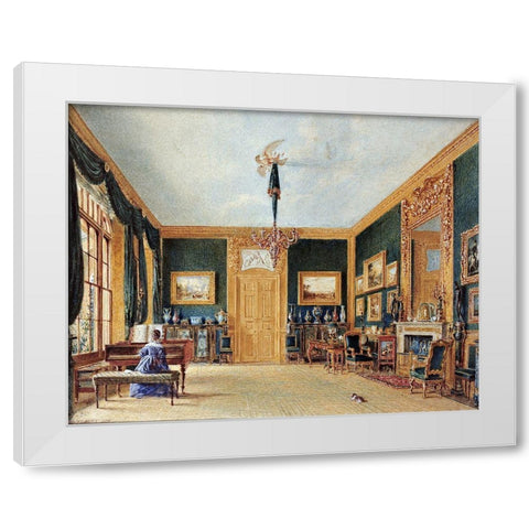 The Green Drawing Room White Modern Wood Framed Art Print by Hunt, William Henry