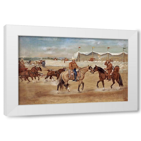 The Arrival of The Boss at The Rodeo White Modern Wood Framed Art Print by Icaza, Ernesto