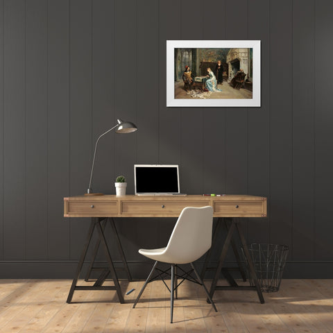 Fernando and Iolanda Playing Chess White Modern Wood Framed Art Print by Induno, Girolamo