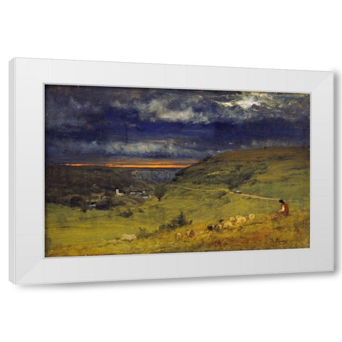 Sunset at Etretat, Normandy White Modern Wood Framed Art Print by Inness, George