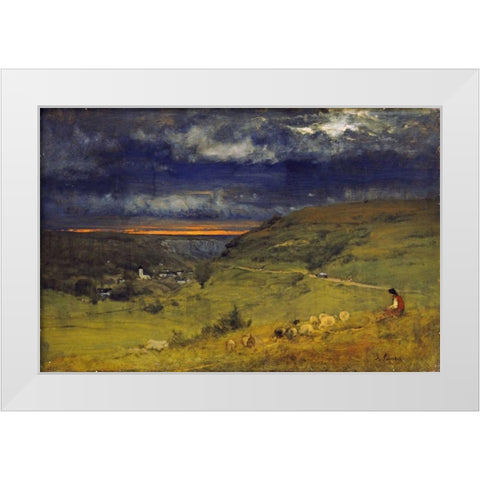Sunset at Etretat, Normandy White Modern Wood Framed Art Print by Inness, George