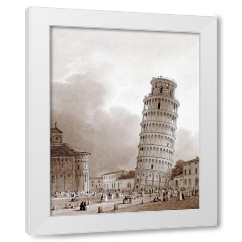 The Leaning Tower White Modern Wood Framed Art Print by Isabey, Jean Baptiste