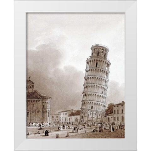 The Leaning Tower White Modern Wood Framed Art Print by Isabey, Jean Baptiste