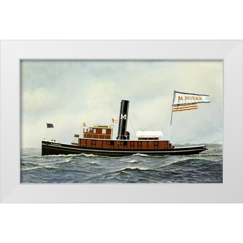 M. Moran Tug Boat White Modern Wood Framed Art Print by Jacobsen, Antonio
