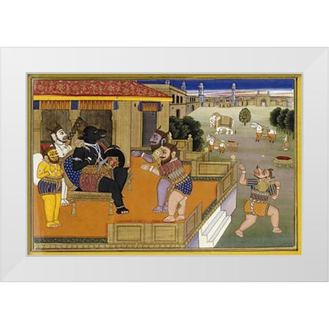 Illustration To The Mahabharata White Modern Wood Framed Art Print by Jaipur