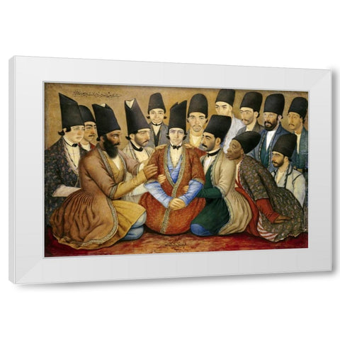 A Young Qajar Prince and His Entourage White Modern Wood Framed Art Print by Kashani, Abul Hasan Ghaffari