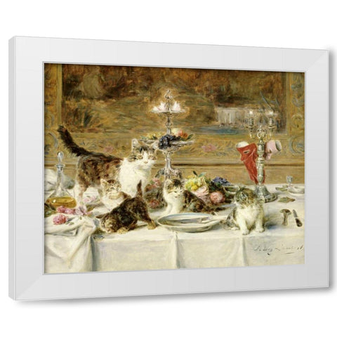 After Dinner White Modern Wood Framed Art Print by Lambert, Louis Eugene
