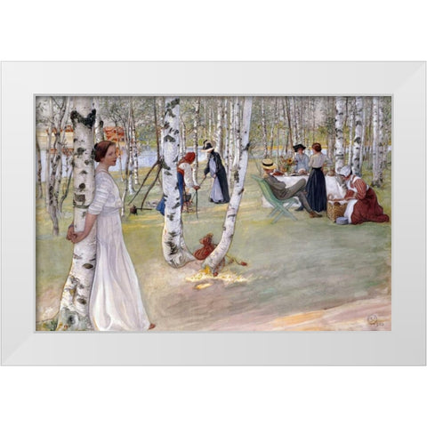 Breakfast In The Open White Modern Wood Framed Art Print by Larsson, Carl