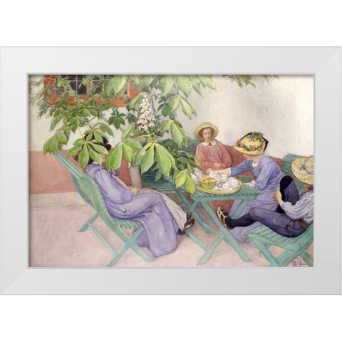 Under The Chestnut Tree White Modern Wood Framed Art Print by Larsson, Carl
