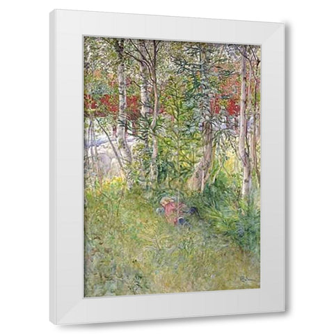 A Nap Outdoors White Modern Wood Framed Art Print by Larsson, Carl
