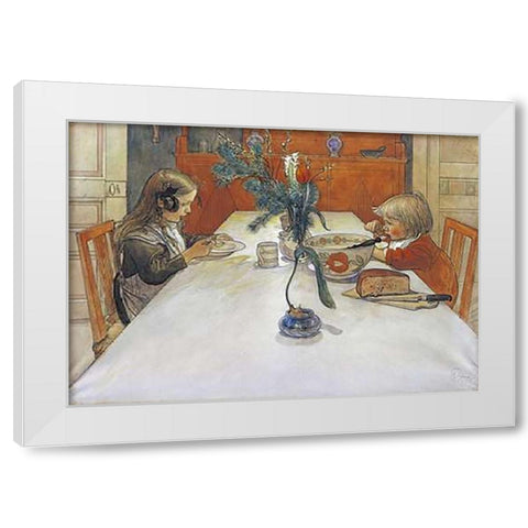 The Evening Meal White Modern Wood Framed Art Print by Larsson, Carl