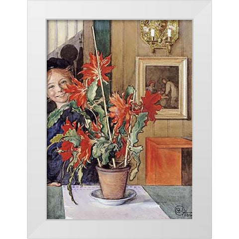 Britas Cactus White Modern Wood Framed Art Print by Larsson, Carl