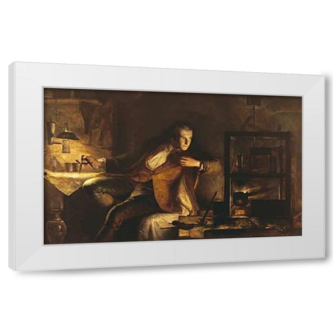 James Watt With The Newcomen Engine White Modern Wood Framed Art Print by Lauder, James Eckford