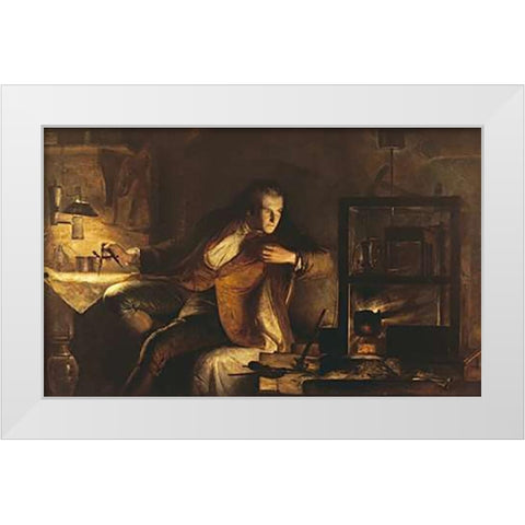 James Watt With The Newcomen Engine White Modern Wood Framed Art Print by Lauder, James Eckford