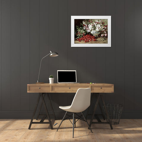 Raspberries and Sweet Pea White Modern Wood Framed Art Print by Laux, August
