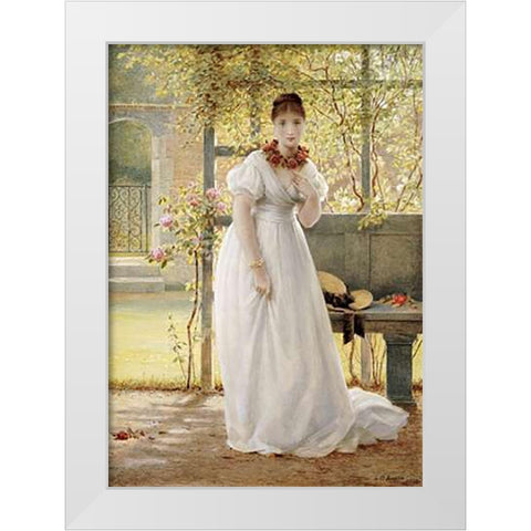 In The Walled Garden White Modern Wood Framed Art Print by Leslie, George Dunlop