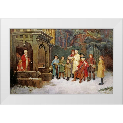 The Carol Singers White Modern Wood Framed Art Print by Spittle, William M.