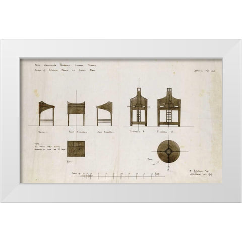 Designs For Writing Desks White Modern Wood Framed Art Print by Mackintosh, Charles Rennie