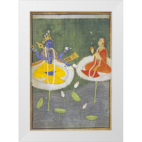 Krishna and Tadha Enthroned White Modern Wood Framed Art Print by Mankot