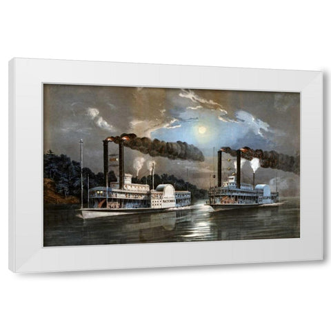 A Midnight Race on The Mississippi White Modern Wood Framed Art Print by Manning, D.
