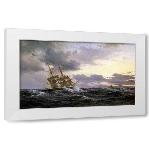 Sailing Vessels In a Stormy Sea White Modern Wood Framed Art Print by Melbye, Wilhelm
