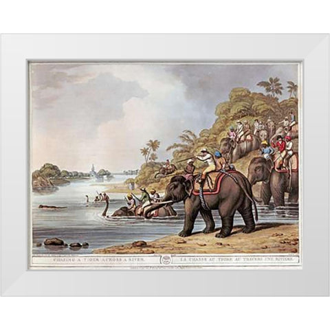 Chasing a Tiger Across a River White Modern Wood Framed Art Print by Merke, H.