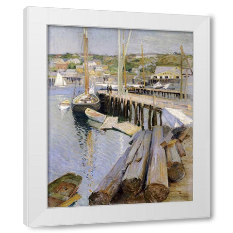 Fish Wharves - Gloucester White Modern Wood Framed Art Print by Metcalf, Willard Leory