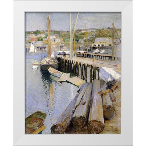 Fish Wharves - Gloucester White Modern Wood Framed Art Print by Metcalf, Willard Leory