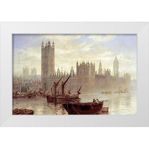 Westminster From The Thames White Modern Wood Framed Art Print by Stanfield Moore, Claude T