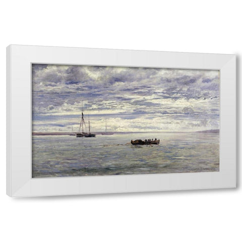 Chesil Beach, Rain Clearing Off White Modern Wood Framed Art Print by Moore, Henry