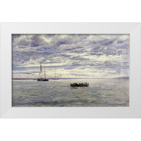 Chesil Beach, Rain Clearing Off White Modern Wood Framed Art Print by Moore, Henry