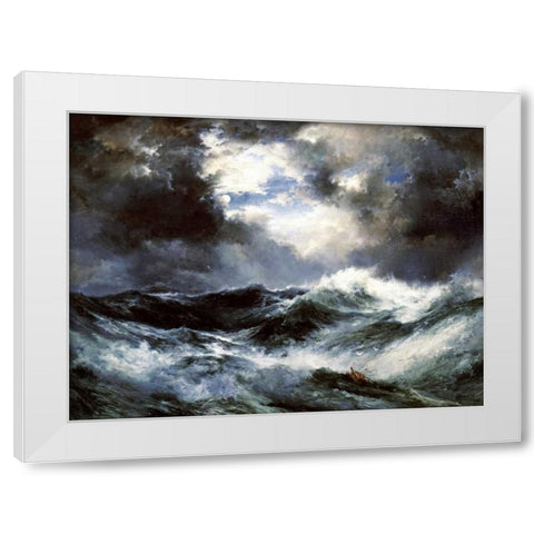 Moonlit Shipwreck at Sea White Modern Wood Framed Art Print by Moran, Thomas