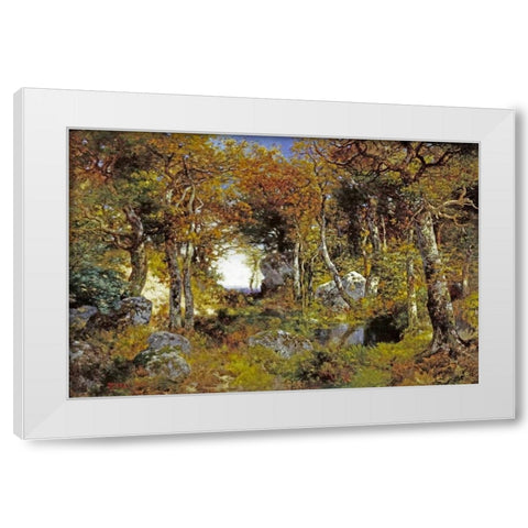The Woodland Pool White Modern Wood Framed Art Print by Moran, Thomas