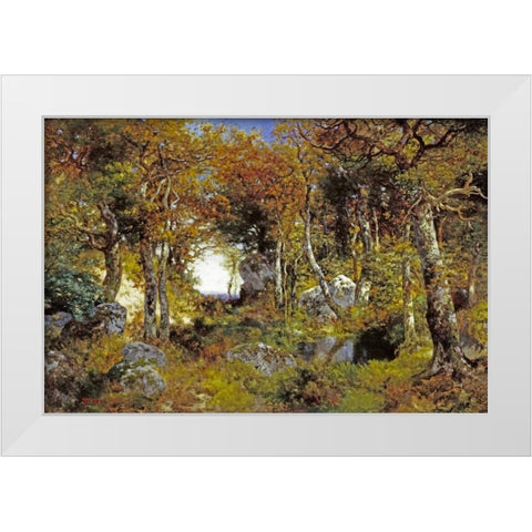 The Woodland Pool White Modern Wood Framed Art Print by Moran, Thomas