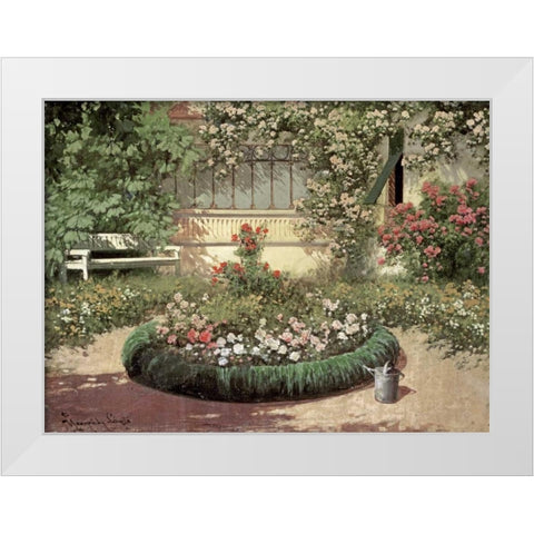 A Sunlit Flower Garden White Modern Wood Framed Art Print by Neogrady, Laszlo