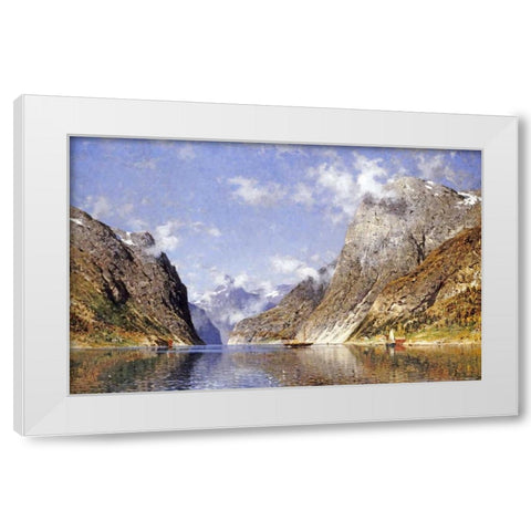 A Norwegian Fjord White Modern Wood Framed Art Print by Normann, Adelsteen
