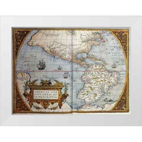 Map of America From Theatrum Orbis Terrarum White Modern Wood Framed Art Print by Ortelius, Abraham