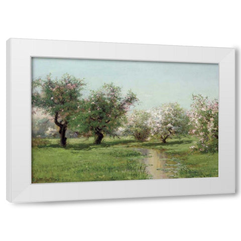 The Orchard In Spring White Modern Wood Framed Art Print by Parton, Arthur