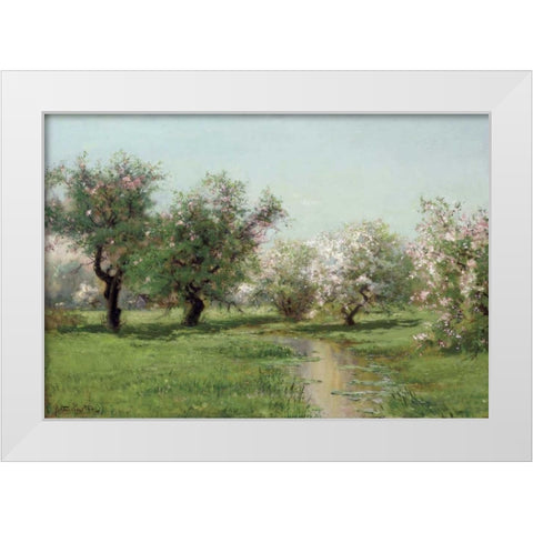 The Orchard In Spring White Modern Wood Framed Art Print by Parton, Arthur
