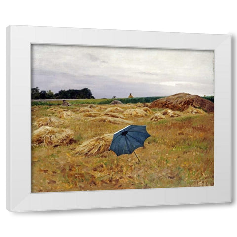 The Blue Umbrella White Modern Wood Framed Art Print by Pearce, Charles Sprague