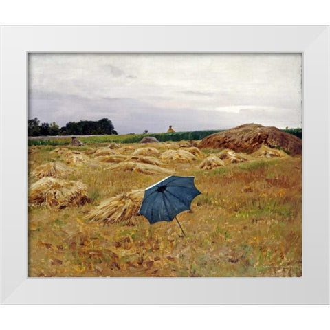 The Blue Umbrella White Modern Wood Framed Art Print by Pearce, Charles Sprague