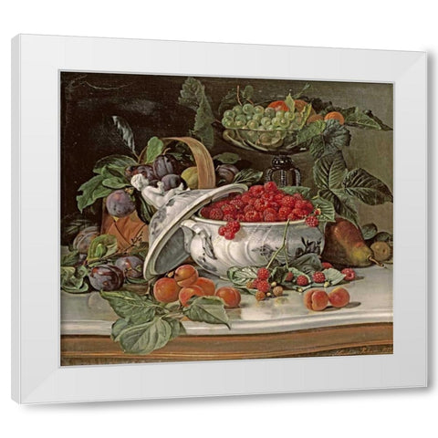 Plums, Grapes and Raspberries White Modern Wood Framed Art Print by Pedersen, Sophus