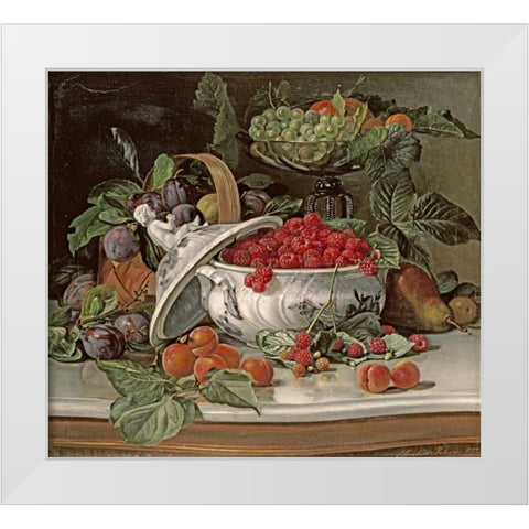 Plums, Grapes and Raspberries White Modern Wood Framed Art Print by Pedersen, Sophus
