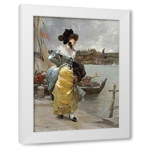 At The Quayside White Modern Wood Framed Art Print by Pinchart, Emile-Auguste