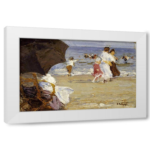 The Beach Umbrella White Modern Wood Framed Art Print by Potthast, Edward Henry